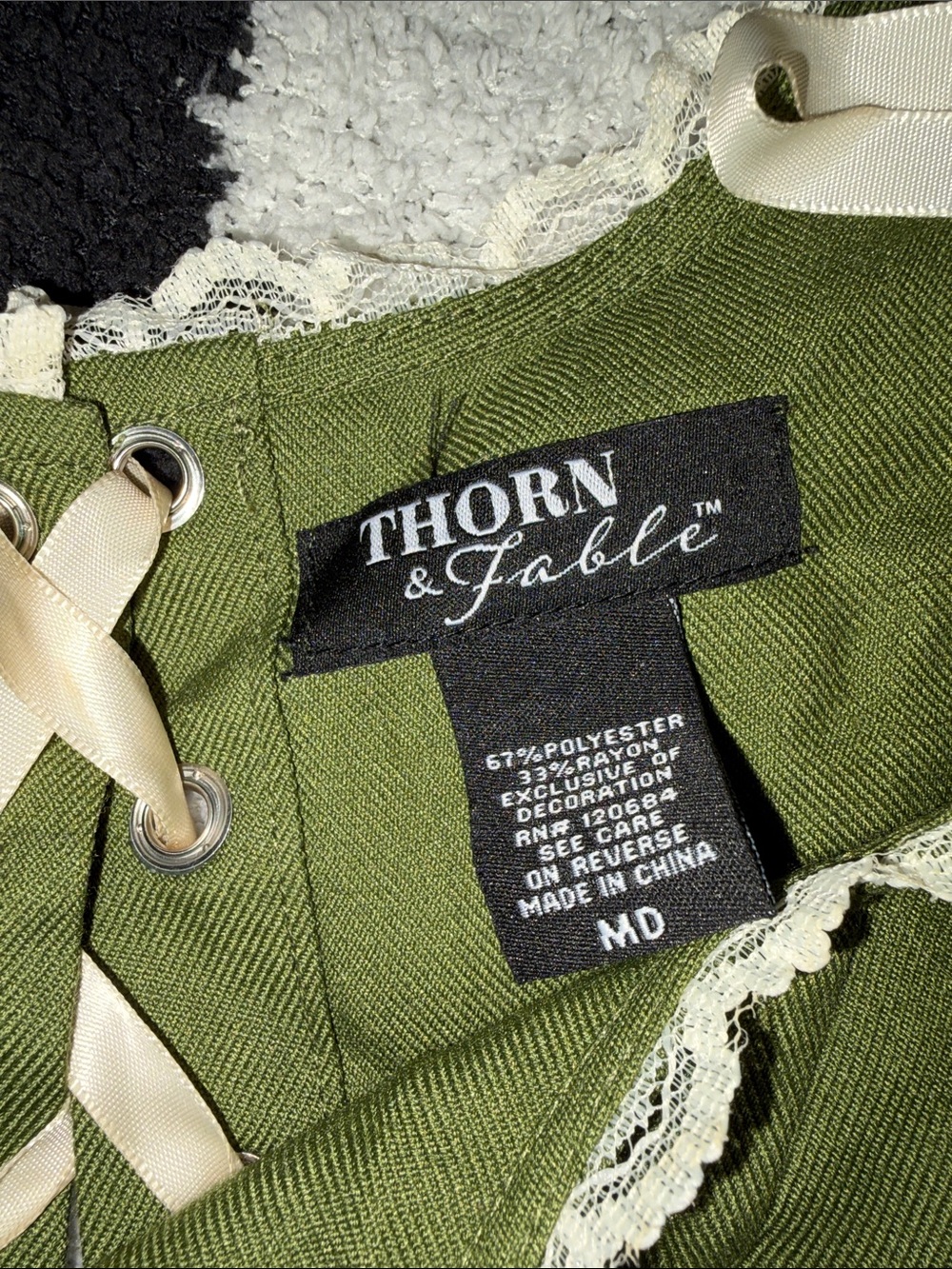 Thorn and fable Olive Tank with Pale Pink Ribbon Straps